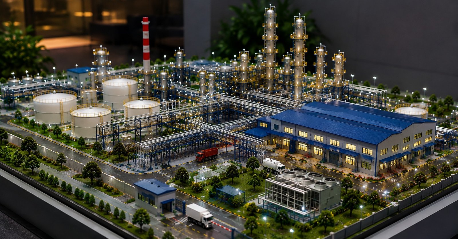 Industrial Model Maker Creating Detailed Factory Scale Model