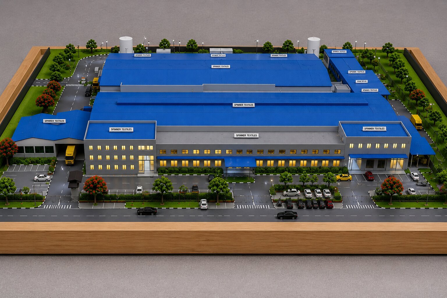 Industrial machinery model featuring production equipment, platforms, structural frames and technical components