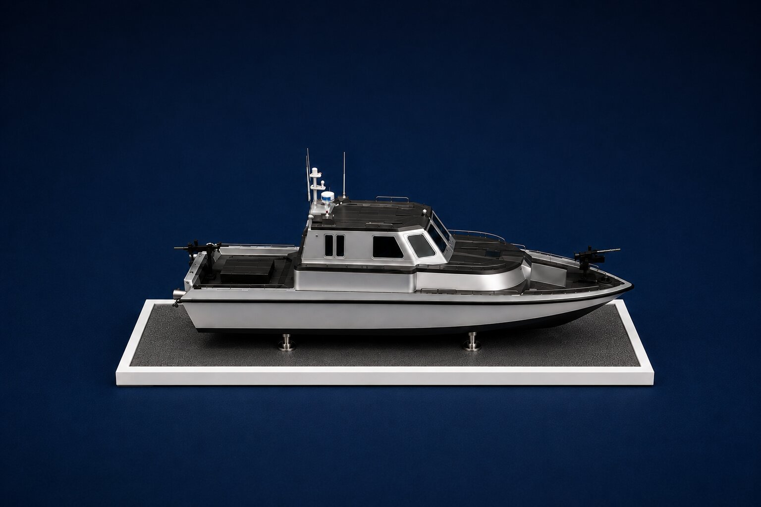 Realistic ocean research vessel model featuring laboratory sections, observation deck, navigation bridge, scientific equipment, support structures, and detailed marine fittings