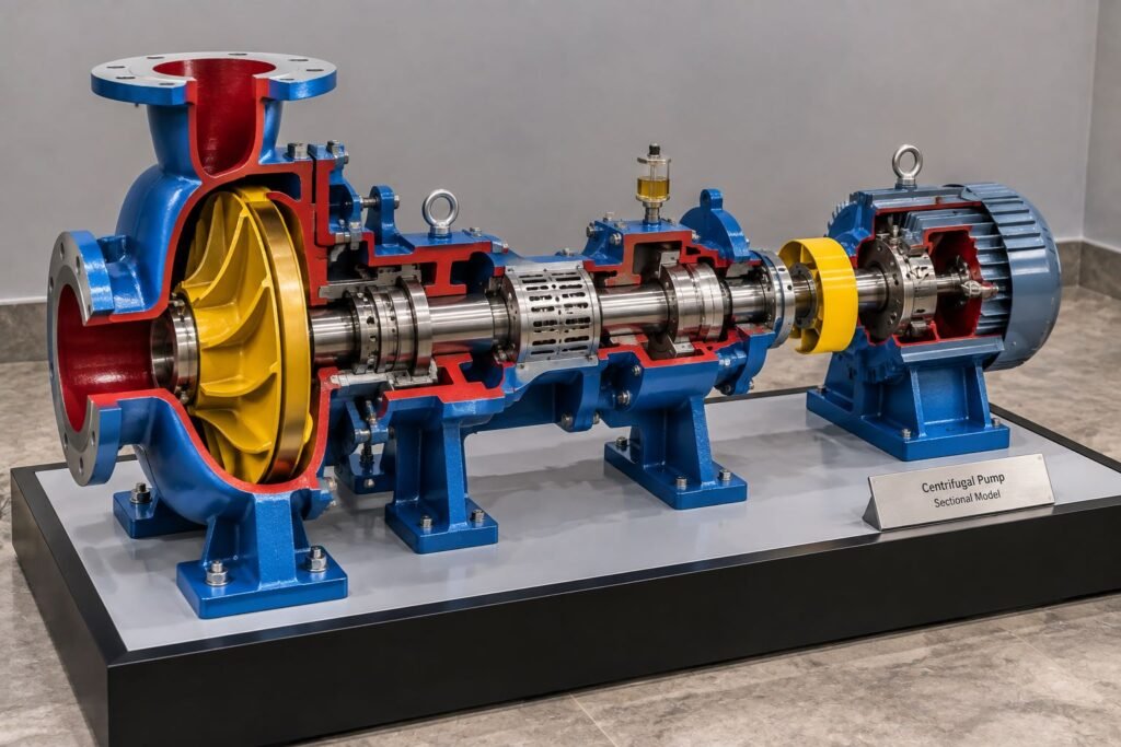 Machine cutaway engineering model showing detailed internal mechanical components