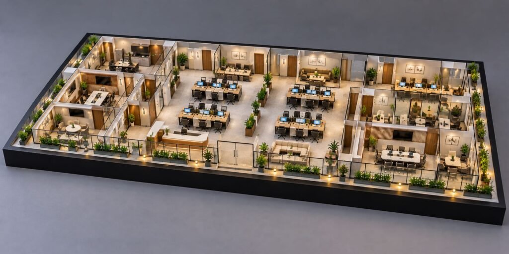 Office Interior Working Model with Modern Workspace Design