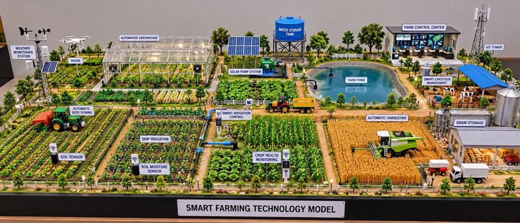 Smart Farming Technology Model with Automated Irrigation, Agricultural Drones and Modern Farm Machinery